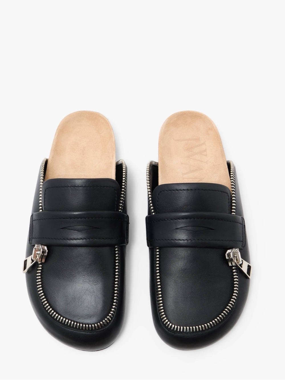 NEW JW ANDERSON Biker Black Leather Loafer Mule Size 37